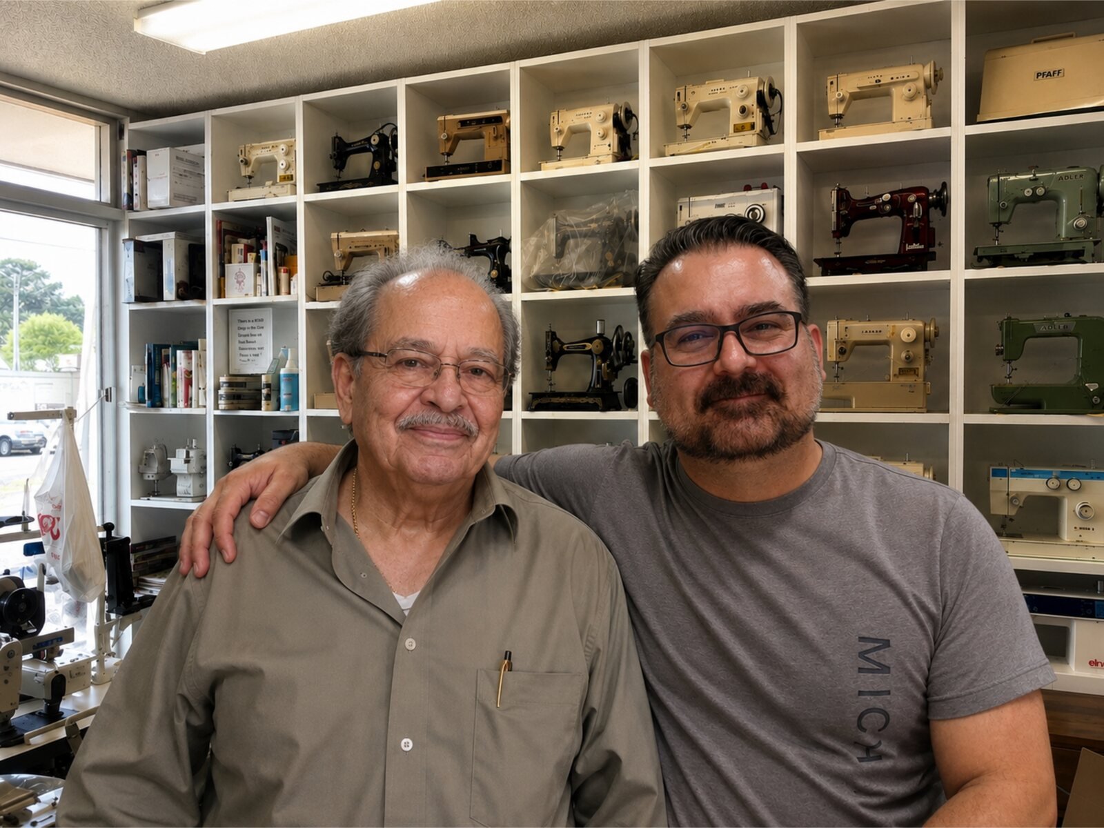 Family owners of AAA Ember Sewing Machines in their shop in Dunedin, FL